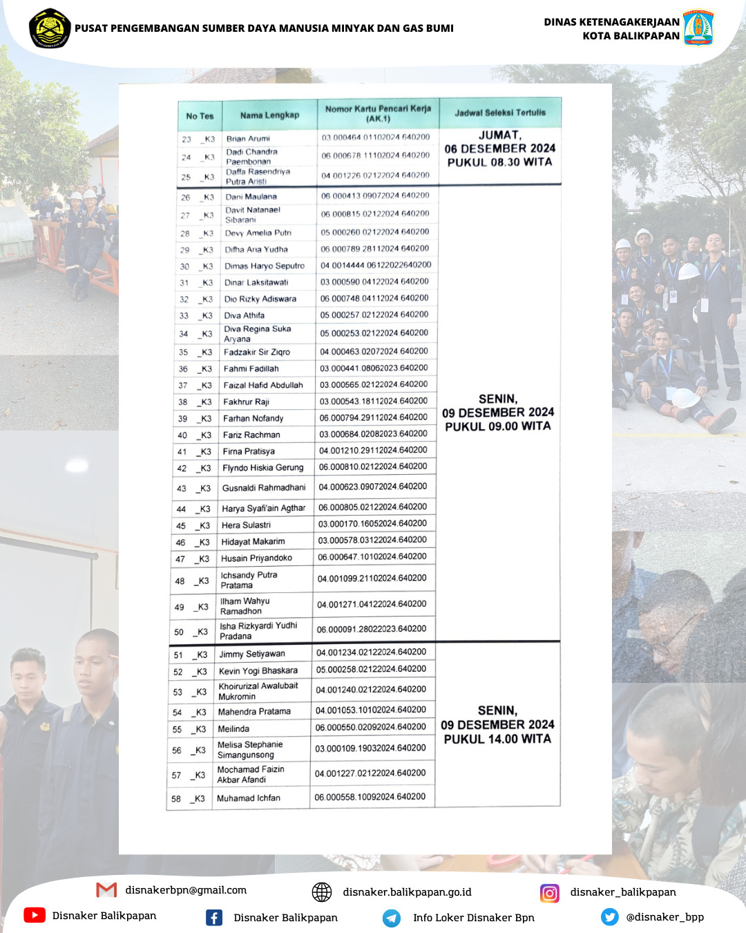 Hasil Seleksi Administrasi Pelatihan Kerja Kerjasama Disnaker Dan Ppsdm